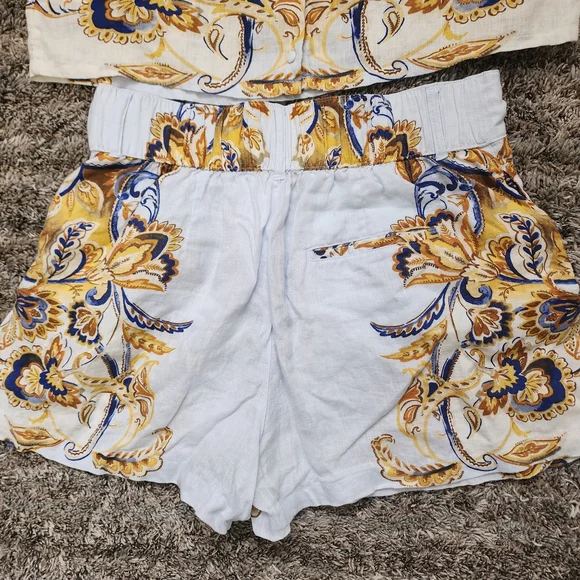Joie 100% Linen. Floral Print Top and Shorts Set - White and Yellow - Picture 8 of 16